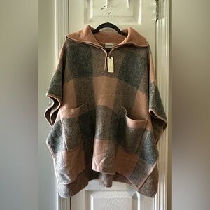 Anthropologie Charli Aninna Poncho Sweater Pockets Open Sides 1/4 Zip XS/S NWT